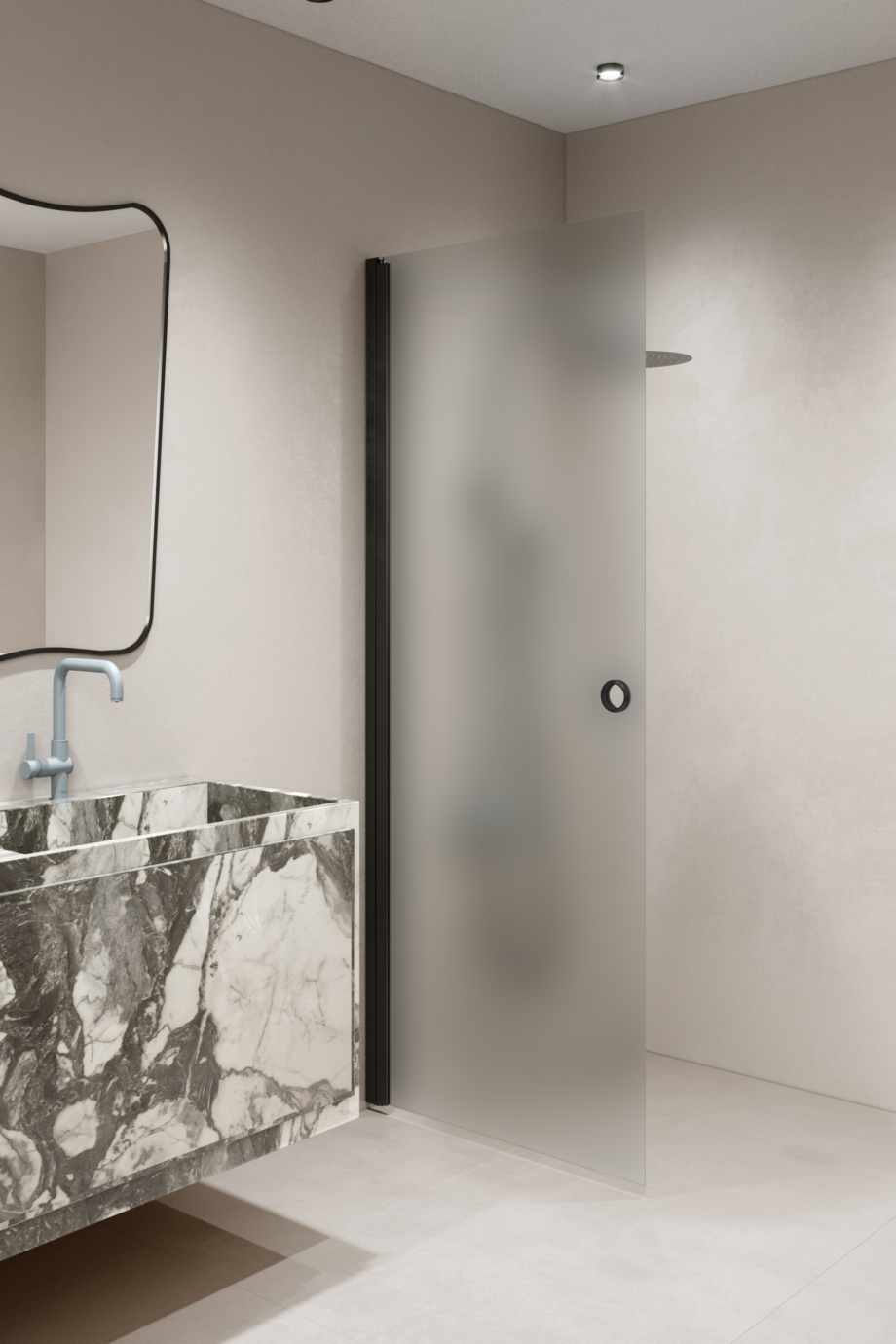 Hinged shower door Hietakari Forma 302, black frame, satin frosted glass Hinged shower door Hietakari Forma 302, black frame, satin frosted glass