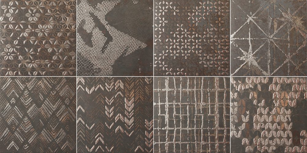 Ethnic-pattern metal-effect porcelain floor tile Dune Diurne Oxide Ethnic, 20x20 cm, 9 mm, rust brown – 2