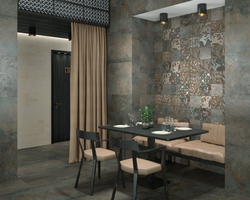 Ethnic-pattern metal-effect porcelain floor tile Dune Diurne Oxide Ethnic, 20x20 cm, 9 mm, rust brown – 3