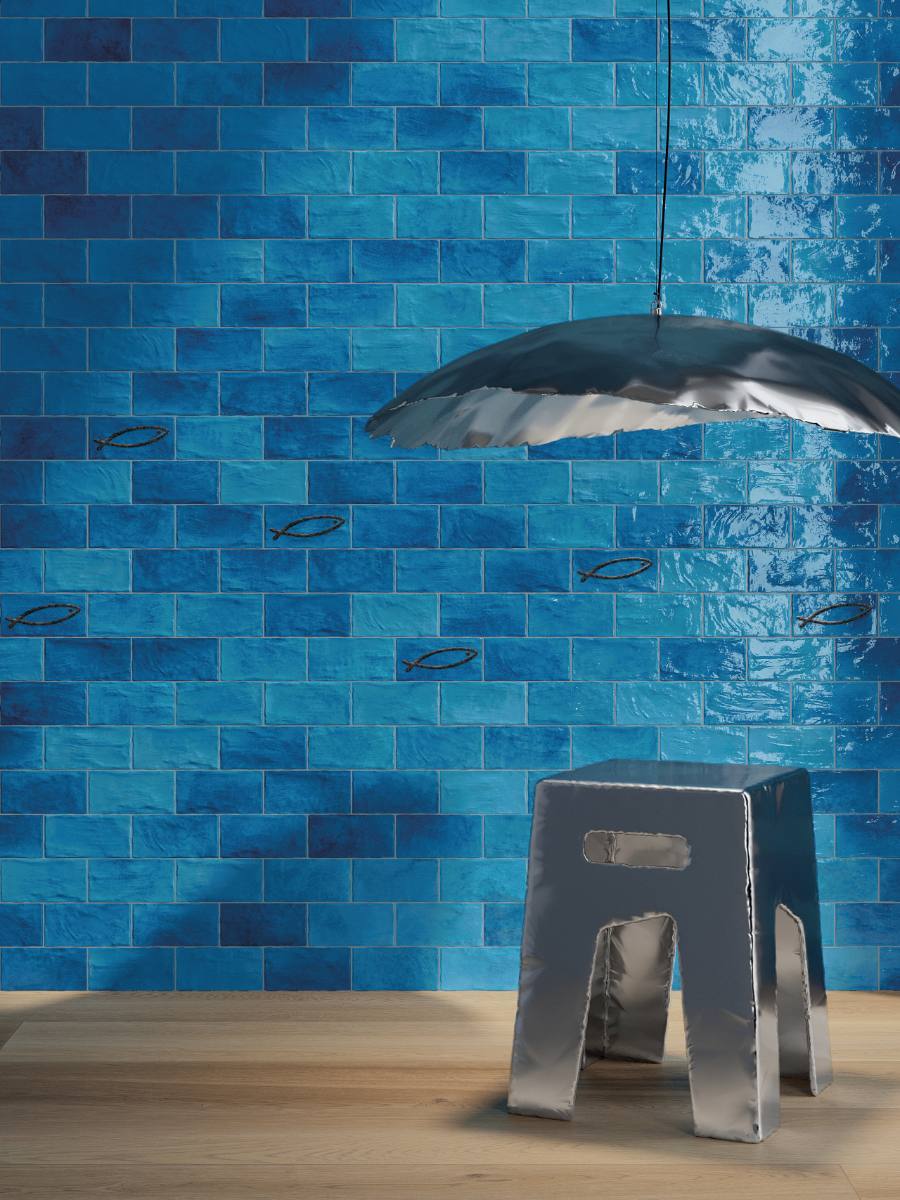 Coloured ceramic wall tile for bathroom and kitchen ABK Poetry Colors Blue, 7.5x15 cm, 8.5 mm, glazed, handcrafted look – 5