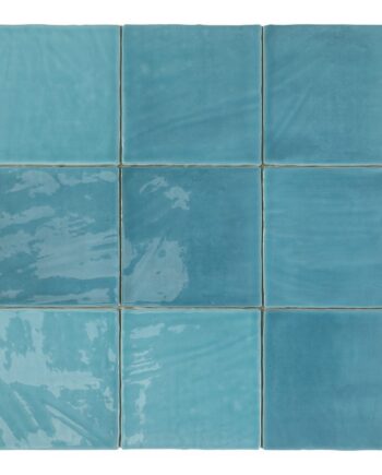 Handcrafted-look relief ceramic wall tile Dune Tabarca Cielo, 15x15 cm, 9 mm, sky blue