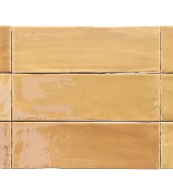 Handcrafted-look relief ceramic wall tile Dune Tabarca Miel, 7.5x23 cm, 9 mm, honey yellow