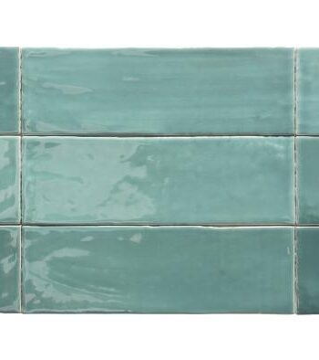 Handcrafted-look relief ceramic wall tile Dune Tabarca Turquesa, 7.5x23 cm, 9 mm, turquoise