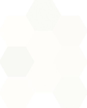 Hexagonal porcelain tile with shade variation Dune Chicago Exa White Cotton, 21.5x25 cm, 9 mm, white, R10