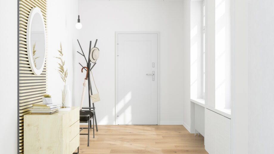 Parkett Tarkett, Grace, Tamm White Canvas (valge) Plank, 1-lip, 2 külge mikrofaa 4 Tammeparkett Tarkett Grace White Canvas Plank esikus