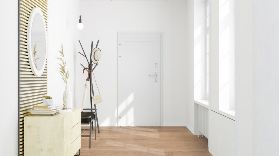 Parkett Tarkett, Shade, Tamm Misty Grey (hall) Plank XT, 1-lip, 2 külge mikrofaa 4 Tammeparkett Tarkett Shade Misty Grey Plank XT esikus