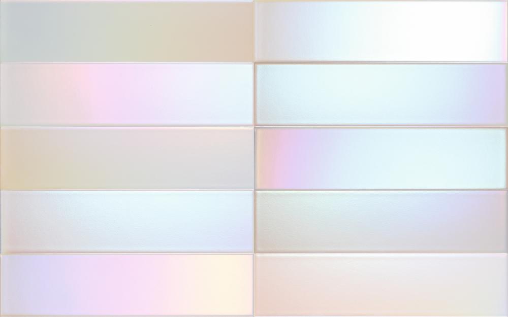 Iridescent ceramic wall tile Dune Flat Iris Satin, 7.5x30 cm, 8 mm, pearlescent