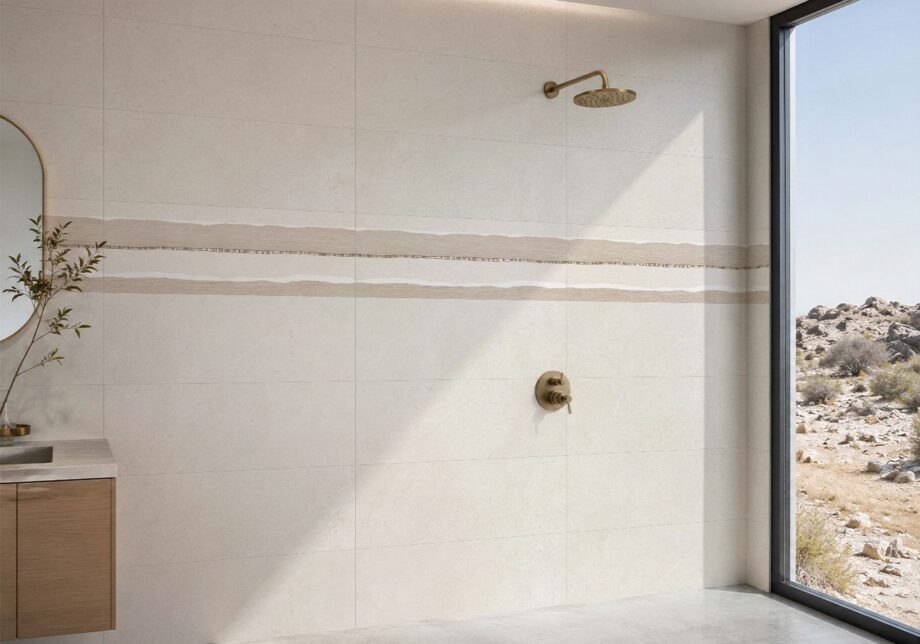 Stone-effect matt ceramic wall tile Tau Lithos Wall White, 30x90 cm, 8.7 mm, white, rectified – 2