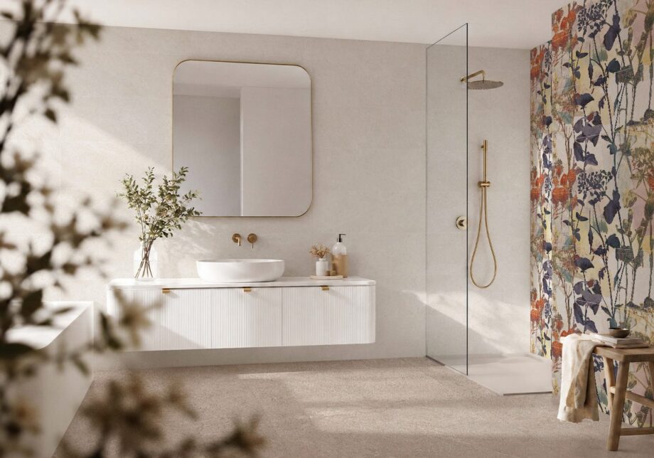 Stone-effect matt ceramic wall tile Tau Lithos Wall White, 30x90 cm, 8.7 mm, white, rectified – 3