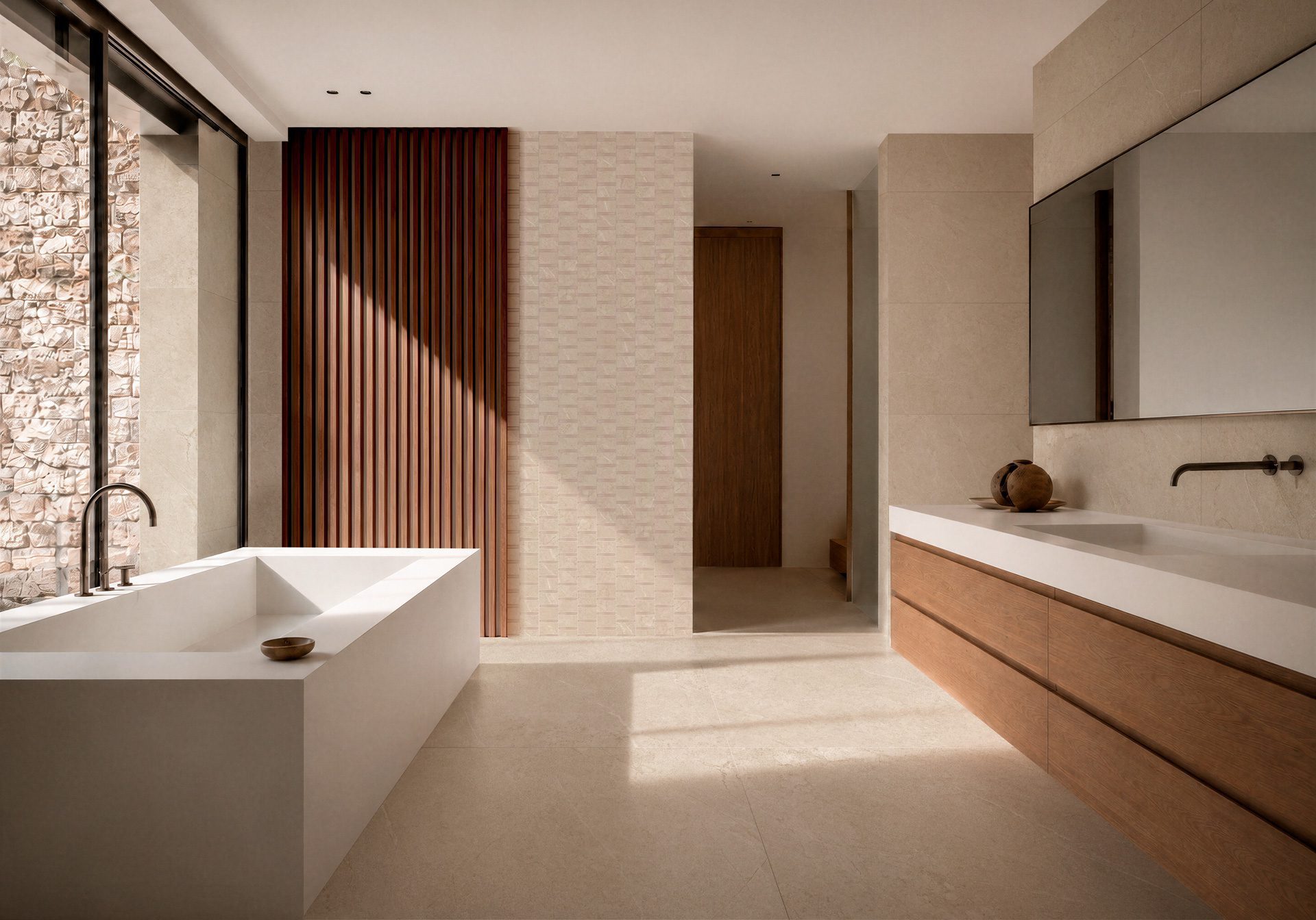 Stone-effect soft matt porcelain floor tile Tau Lithos Soft Linen, 60x120 cm, linen beige, rectified – 2