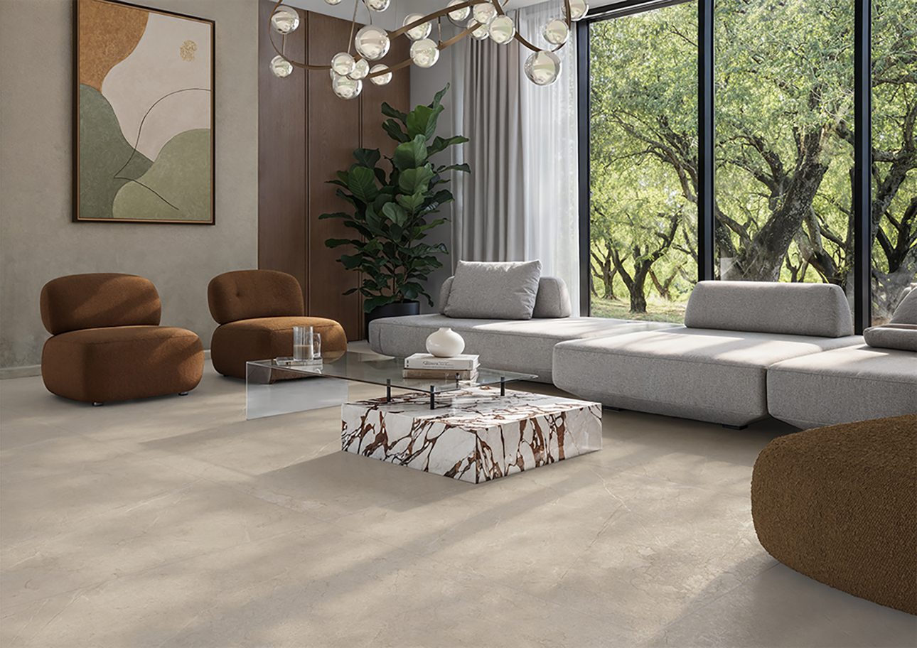 Stone-effect soft matt porcelain floor tile Tau Lithos Soft Linen, 60x120 cm, linen beige, rectified – 4