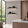 Stone-effect porcelain Tau Lithos Pearl, pearl grey, rectified – view 2 Stone-effect soft matt porcelain floor tile Tau Lithos Soft Pearl, 100x100 cm, pearl grey, rectified – 2