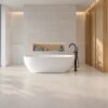 Stone-effect soft matt porcelain floor tile Tau Lithos Soft White, 100x100 cm, white, rectified – 3