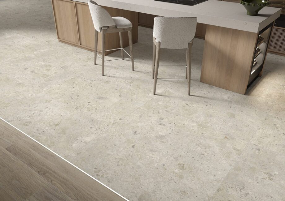 Stone-effect matt porcelain floor tile Tau Qatar White, 100x100 cm, white, rectified – 2