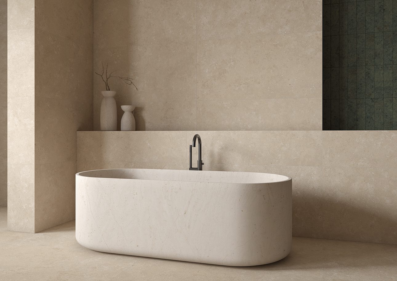 Stone-effect soft matt porcelain floor tile Tau Campaspero Soft Sand, 60x120 cm, sand beige, rectified – 3