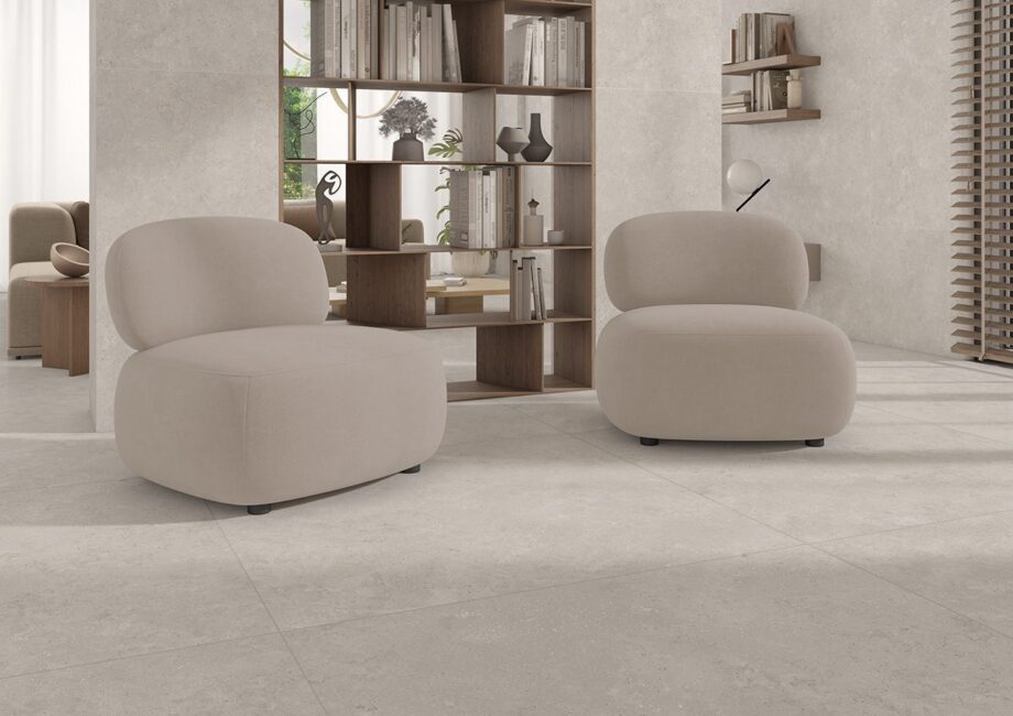 Stone-effect soft matt porcelain floor tile Tau Campaspero Soft White, 100x100 cm, white, rectified – 2