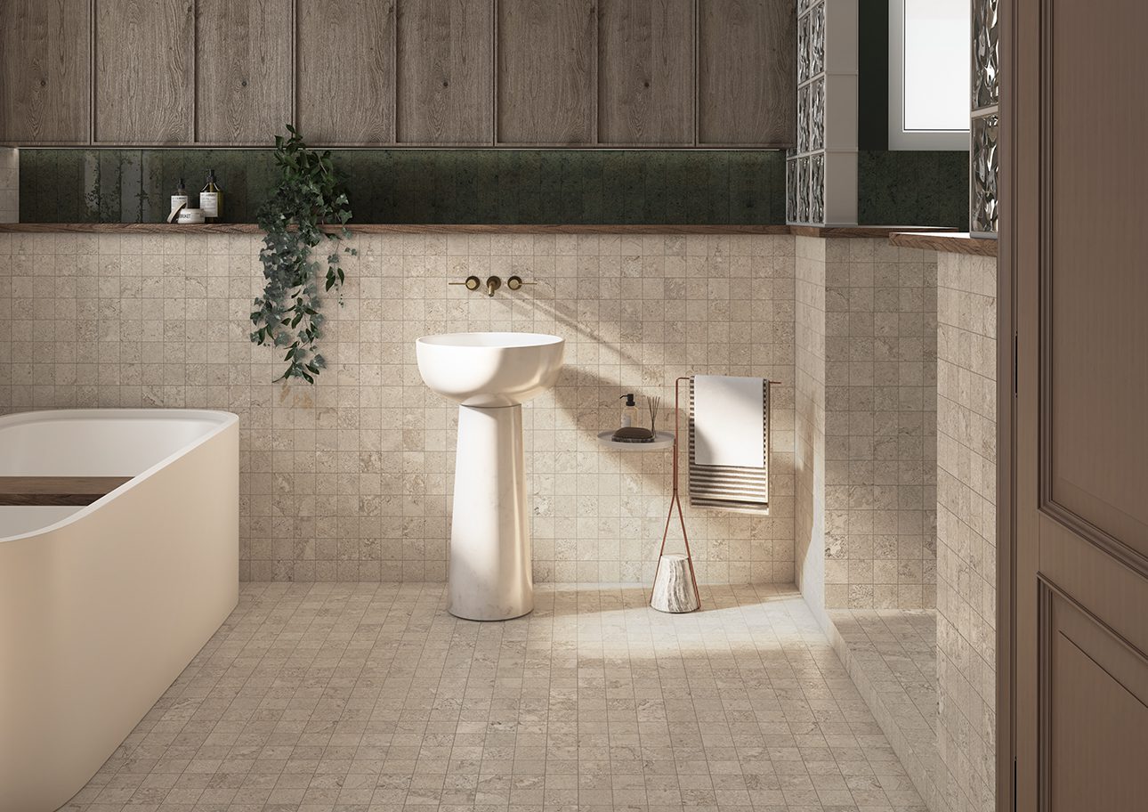Stone-effect matt porcelain floor tile Tau Dorset Sand, 60x120 cm, sand beige, rectified – 3