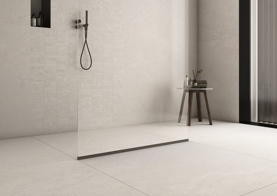 Stone-effect matt porcelain floor tile Tau Dorset White, 100x100 cm, white, rectified – 2