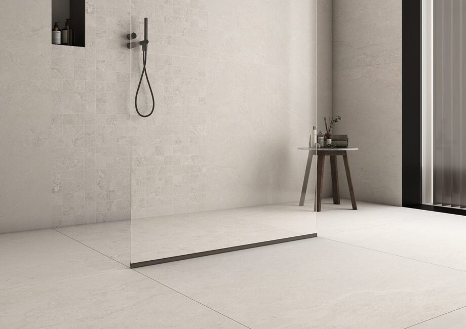 Stone-effect matt porcelain floor tile Tau Dorset White, 100x100 cm, white, rectified – 3