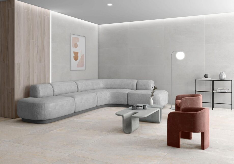 Stone-effect polished porcelain floor tile Tau Mainstone Silver Pol, 60x60 cm, silver grey, rectified – 3