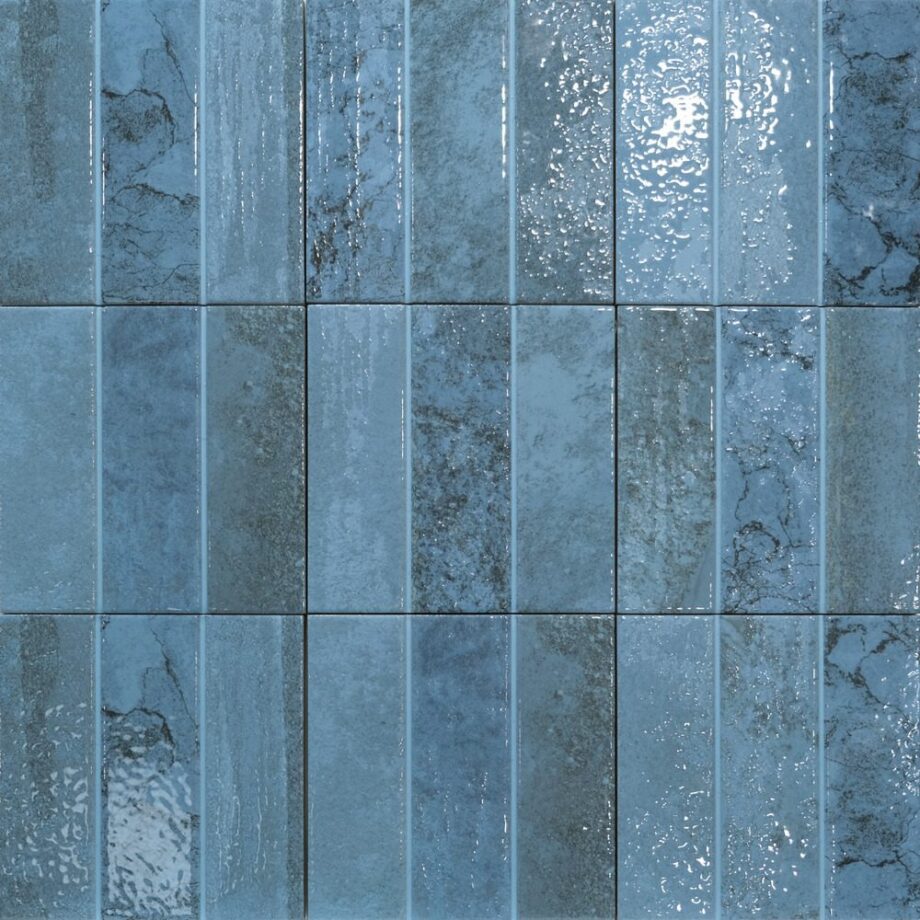 Porcelain tile with three-strip relief Dune Terraluz Azul, 14.7×14.7 cm, 8 mm, blue – view 2 Porcelain tile with three-strip relief Dune Terraluz Azul, 14.7x14.7 cm, 8 mm, blue – 2