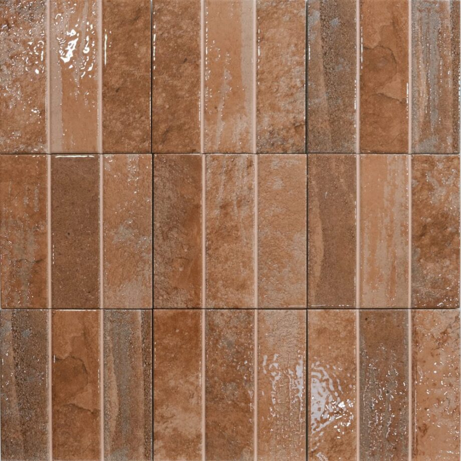 Porcelain tile with three-strip relief Dune Terraluz Teja, 14.7×14.7 cm, 8 mm, brick red – view 2 Porcelain tile with three-strip relief Dune Terraluz Teja, 14.7x14.7 cm, 8 mm, brick red – 2