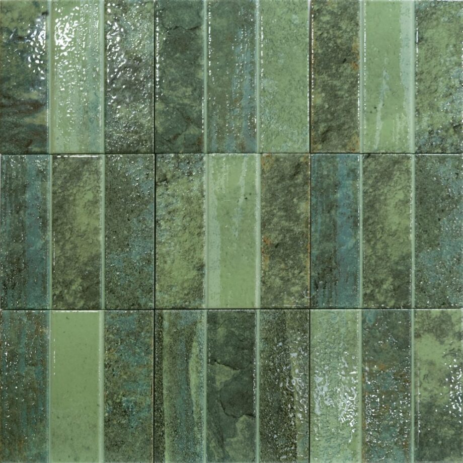 Porcelain tile with three-strip relief Dune Terraluz Verde, 14.7×14.7 cm, 8 mm, green – view 2 Porcelain tile with three-strip relief Dune Terraluz Verde, 14.7x14.7 cm, 8 mm, green – 2