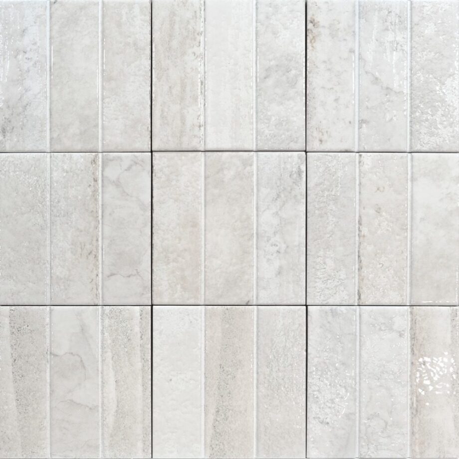 Porcelain tile with three-strip relief Dune Terraluz Yeso, 14.7×14.7 cm, 8 mm, plaster white – view 2 Porcelain tile with three-strip relief Dune Terraluz Yeso, 14.7x14.7 cm, 8 mm, plaster white – 2
