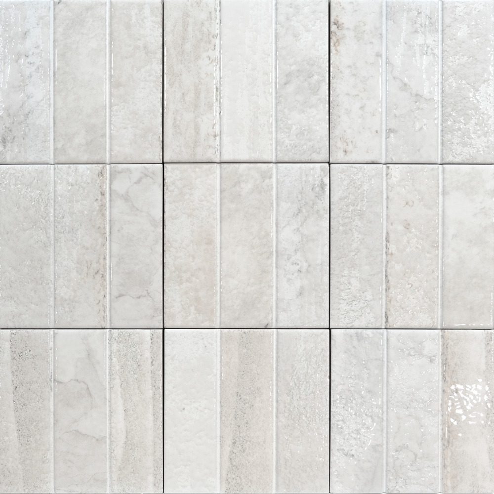 Porcelain tile with three-strip relief Dune Terraluz Yeso, 14.7x14.7 cm, 8 mm, plaster white – 2