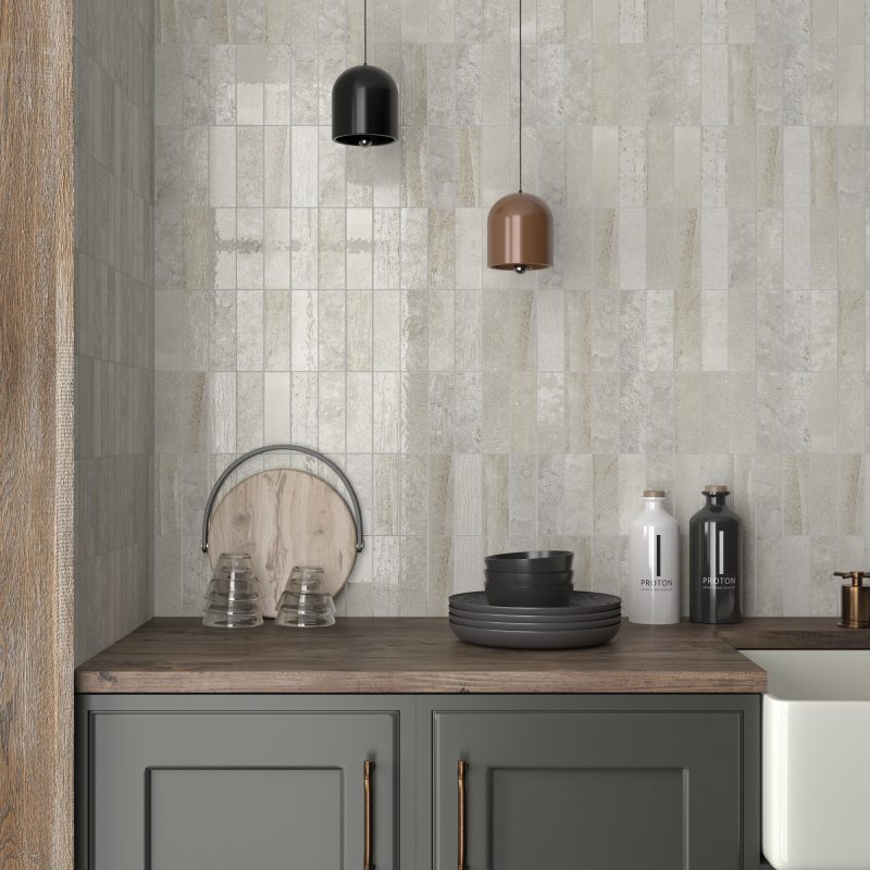 Porcelain tile with three-strip relief Dune Terraluz Yeso, 14.7x14.7 cm, 8 mm, plaster white – 3