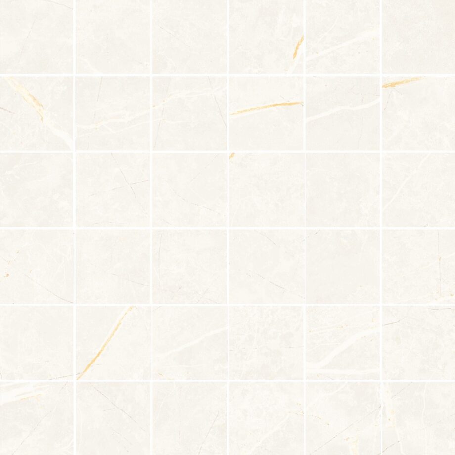 Marble-effect matt porcelain mosaic tile Tau Elite White 5x5, 30x30 cm, white