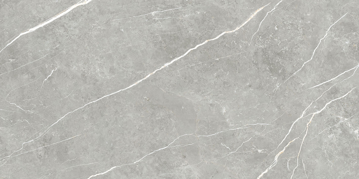 Marble-effect polished porcelain floor tile Tau Elite Gray Pol, 60x120 cm, 10.5 mm, grey, rectified