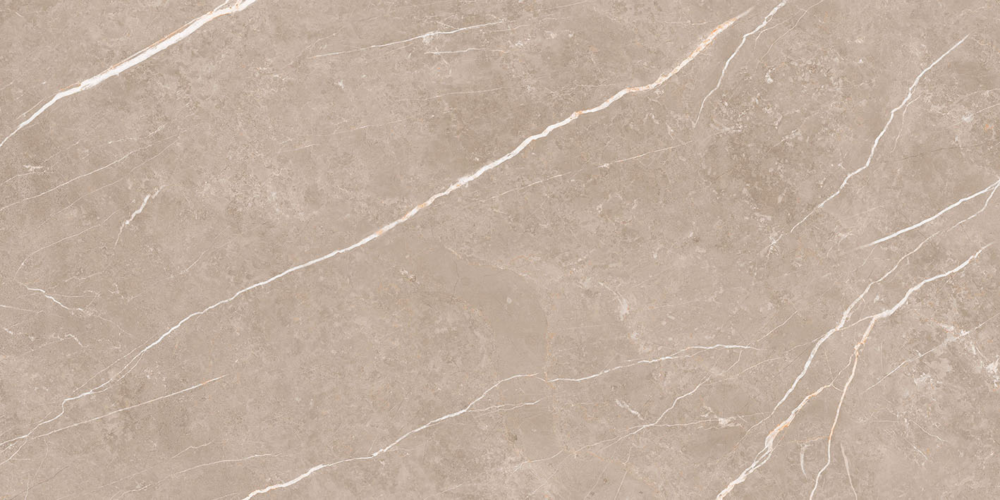 Marble-effect polished porcelain floor tile Tau Elite Greige Pol, 60x120 cm, 10.5 mm, greige, rectified