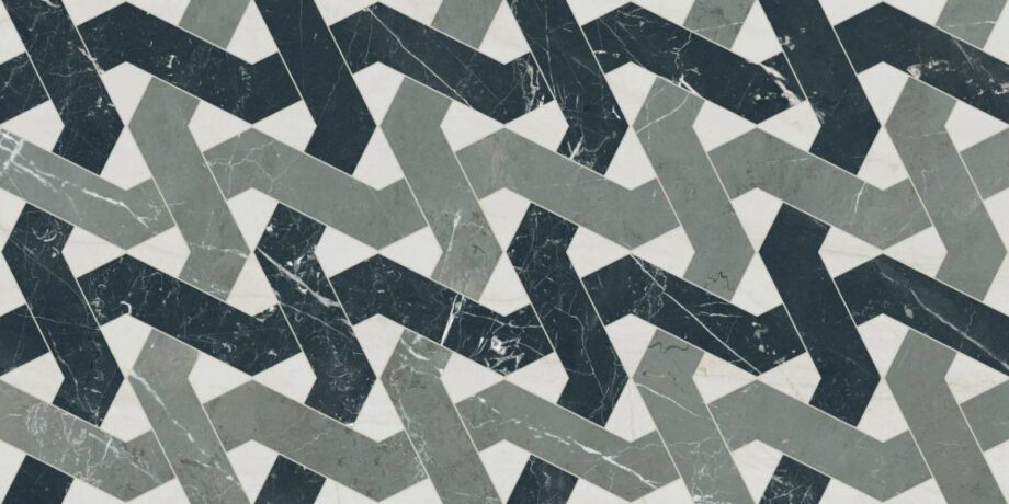 Marble mosaic effect porcelain tile ABK Sensi Fantasy Zigzag, 60x120 cm, 8.5 mm, polished 3D textured (lux 3D)