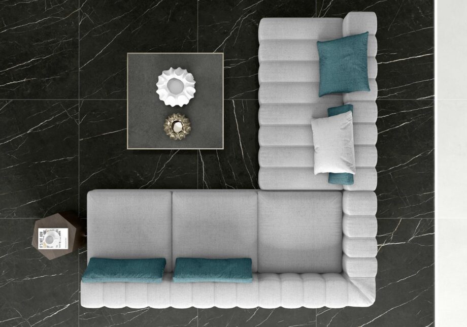 Marble-effect porcelain tile Tau Elite Black, black – view 2 Marble-effect hexagon porcelain mosaic tile Tau Elite Black Hex, 32.5x22.5 cm, black – 2