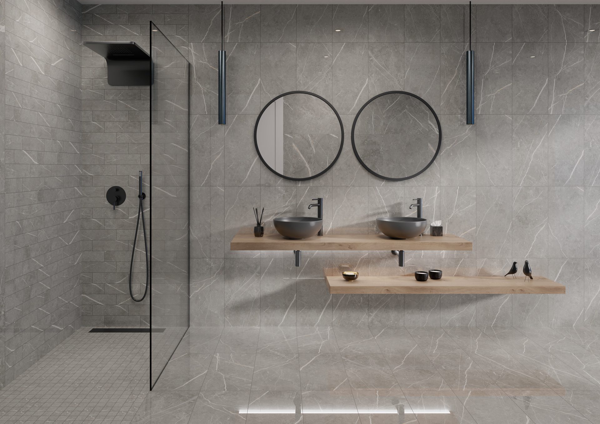 Marble-effect polished porcelain floor tile Tau Elite Gray Pol, 60x120 cm, 10.5 mm, grey, rectified – 2