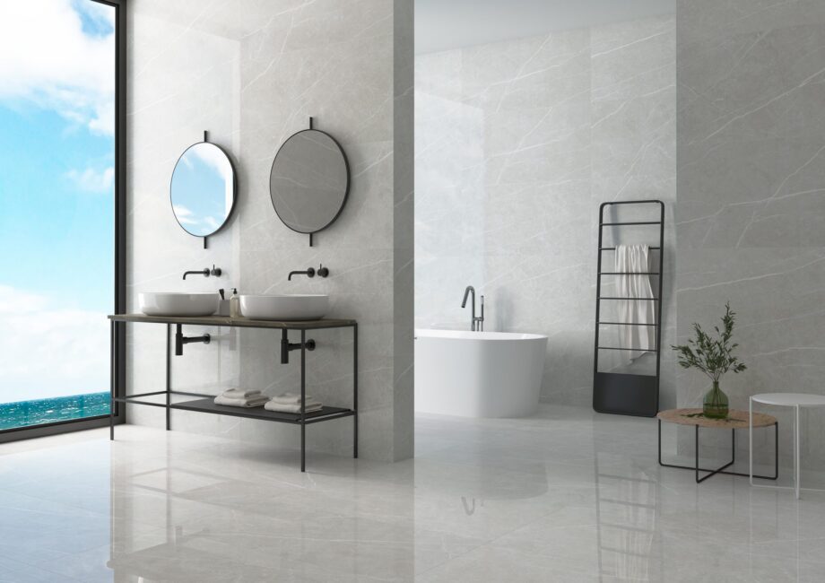 Marble-effect polished porcelain floor tile Tau Elite Silver Pol, 60x60 cm, silver grey, rectified – 3