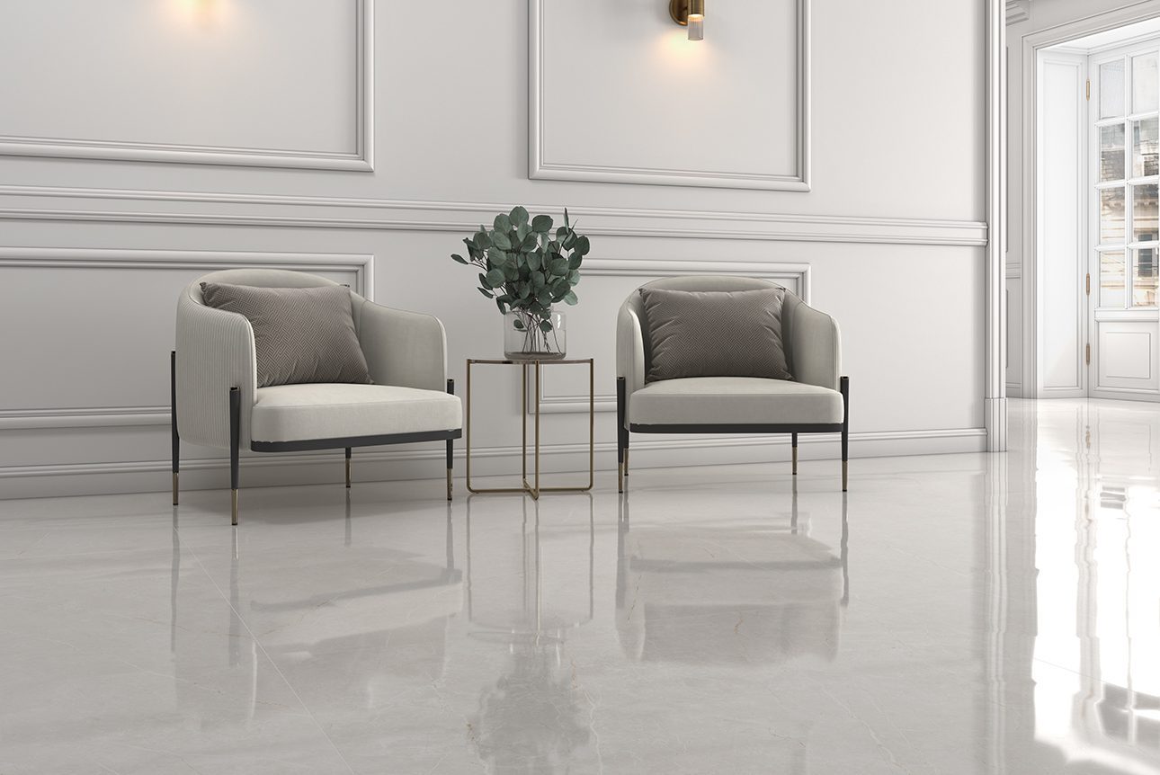 Marble-effect polished porcelain floor tile Tau Elite White Pol, 30x60 cm, 9.5 mm, white, rectified – 2