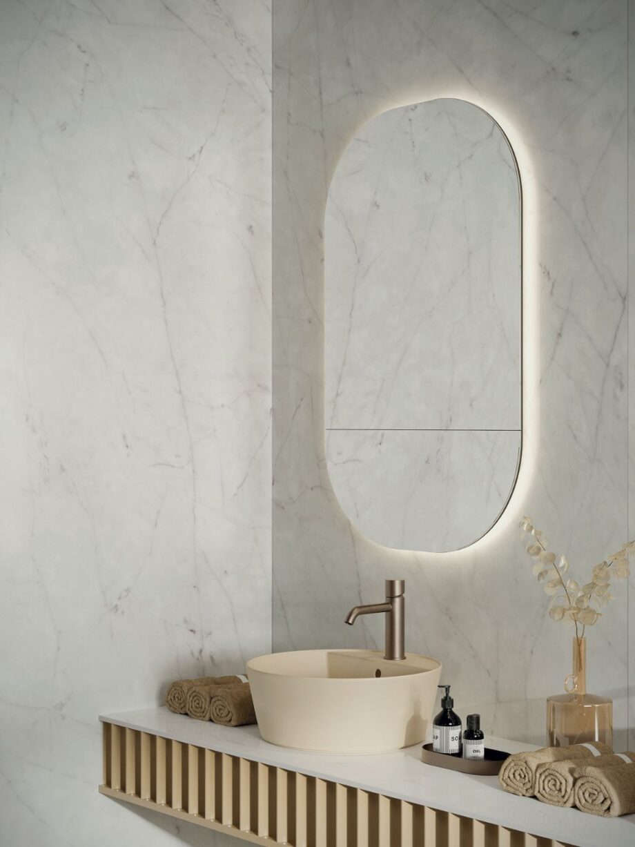 Marble effect porcelain tiles ABK Sensi 900 Carrara, 120x120 cm, 8.5 mm, natural matt, slip-resistant R10 – 5