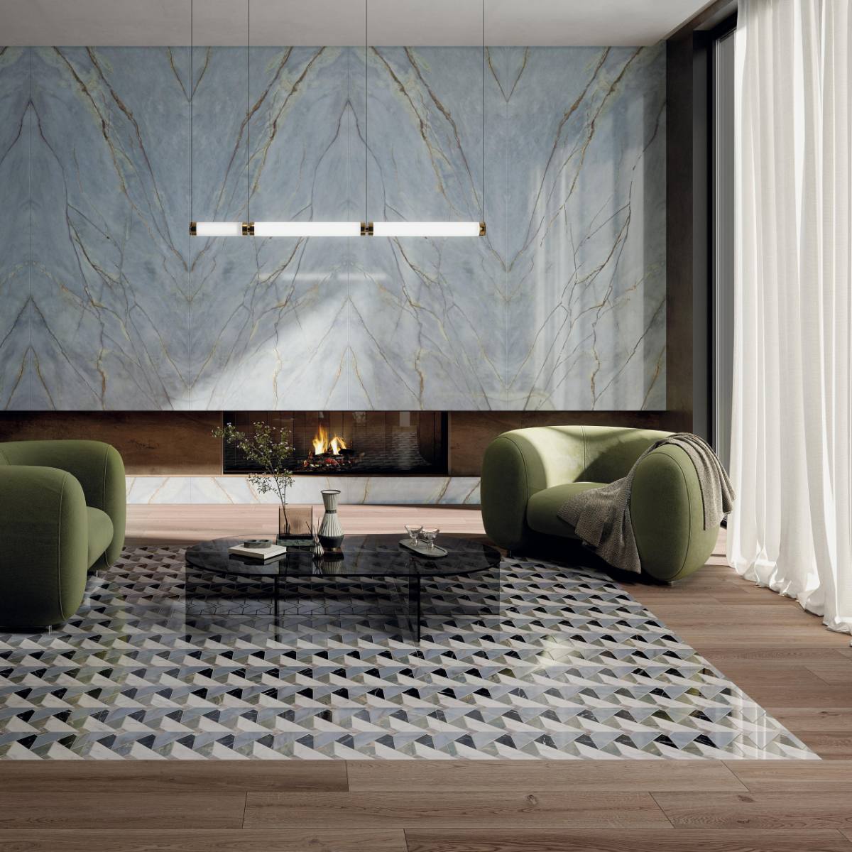 Marble effect large porcelain slab ABK Sensi Nuance Deep River bookmatch A, 120x280 cm, 6 mm, polished 3D textured (lux 3D) – 2