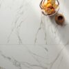 Marble effect porcelain tiles ABK Sensi Signoria Calacatta Michelangelo bookmatch A, 60x120 cm, 8.5 mm, 3D textured (antique) – 3