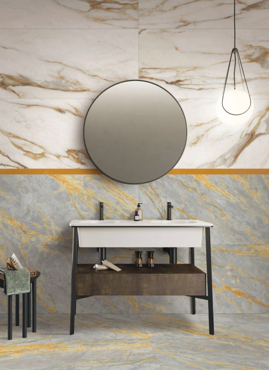 Marble effect ABK Sensi Signoria Calacatta Vena Oro – view 4 Marble effect mosaic tile ABK Sensi Signoria Ventaglio Calacatta Vena Oro, 28x60 cm, 8.5 mm, polished (lux) – 4