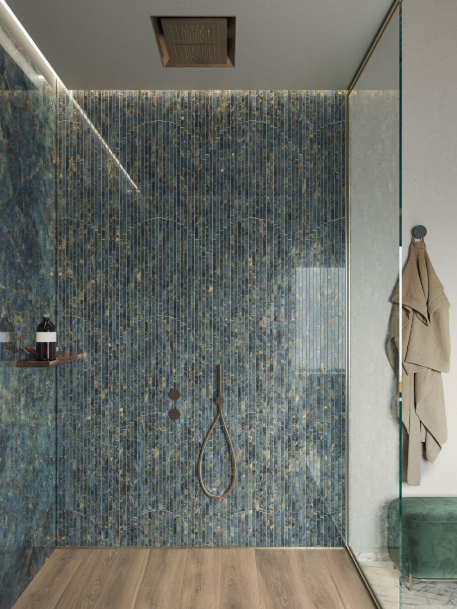 Marble effect ABK Sensi Signoria Labradorite – view 3 Marble effect mosaic tile ABK Sensi Signoria Ventaglio Labradorite, 28x60 cm, 8.5 mm, polished (lux) – 3