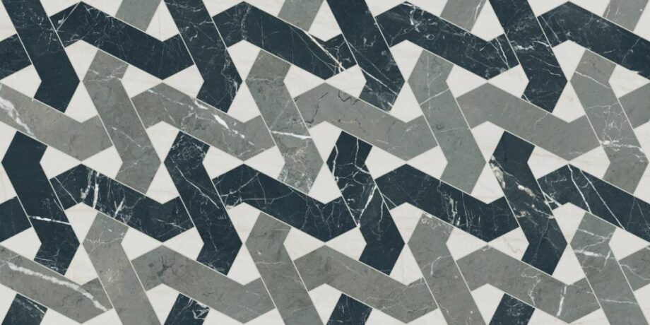 Marble mosaic effect porcelain tile ABK Sensi Fantasy Zigzag, 60x120 cm, 8.5 mm, polished 3D textured (lux 3D) – 2
