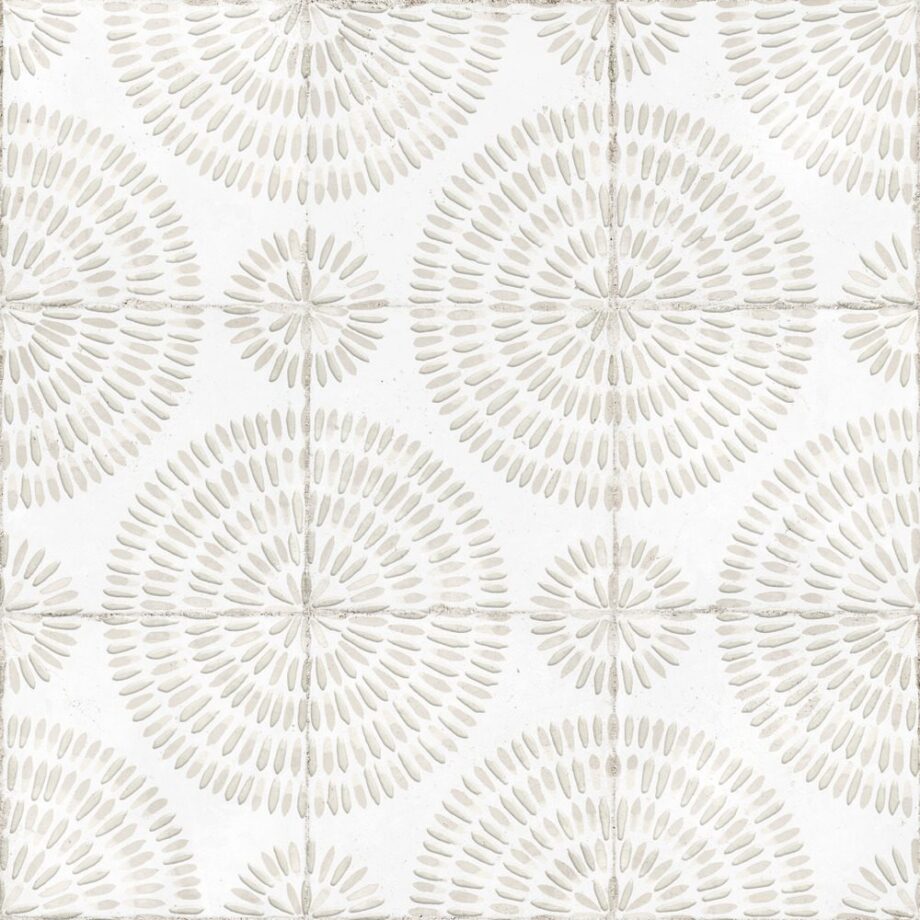 Patterned encaustic-look porcelain floor tile Dune Atlantique Bayonne, 20×20 cm, 9 mm, glass paste relief – view 2 Patterned encaustic-look porcelain floor tile Dune Atlantique Bayonne, 20x20 cm, 9 mm, glass paste relief – 2