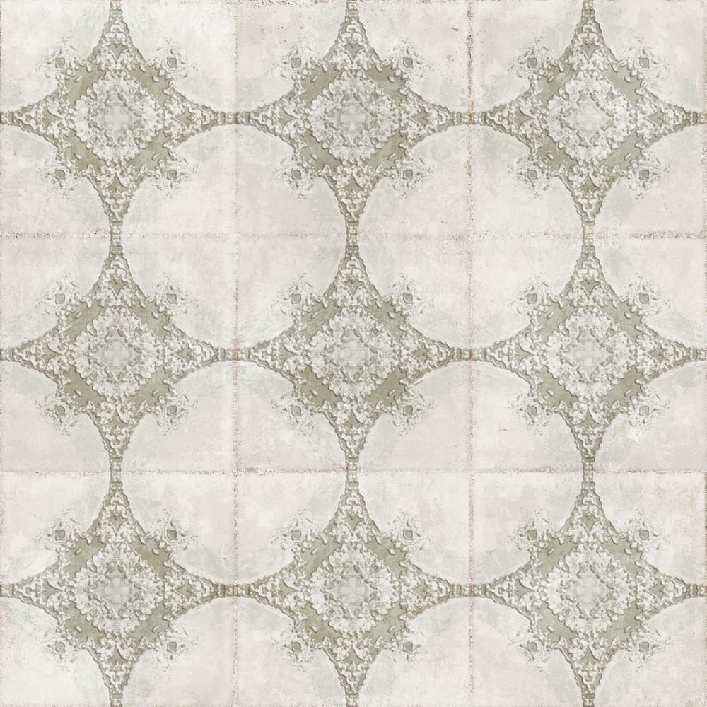 Patterned encaustic-look porcelain floor tile Dune Atlantique Saint-Michel Olive, 20x20 cm, 9 mm, glass paste relief – 2