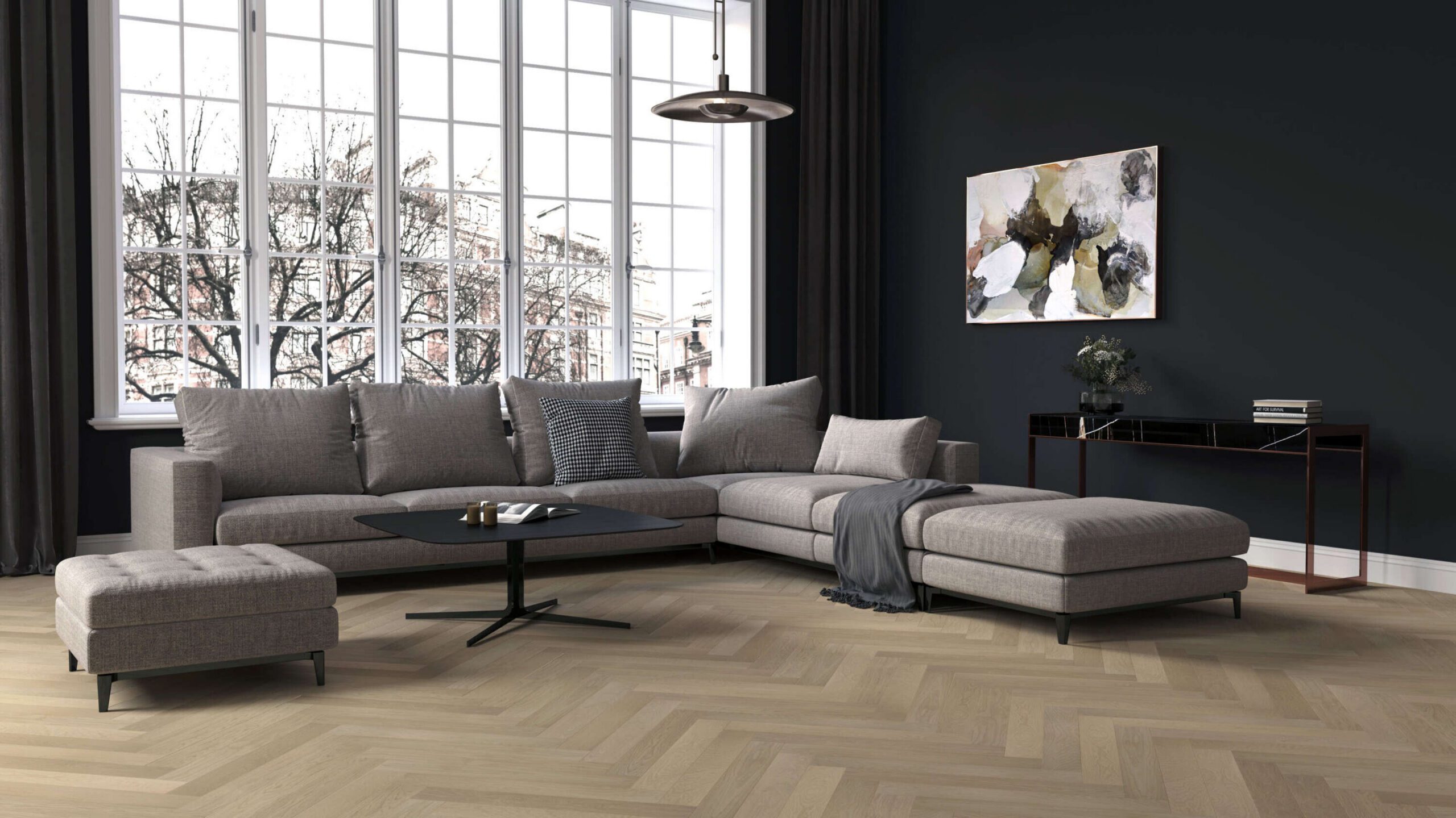 Oak Herringbone Flooring Esta AB Sandstone extra matt lacquered – 2