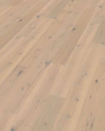 Oak parquet Thede & Witte Boston, knotty, smoked, brushed, white matt lacquered, 1-strip, 1900 x 189 x 15 mm