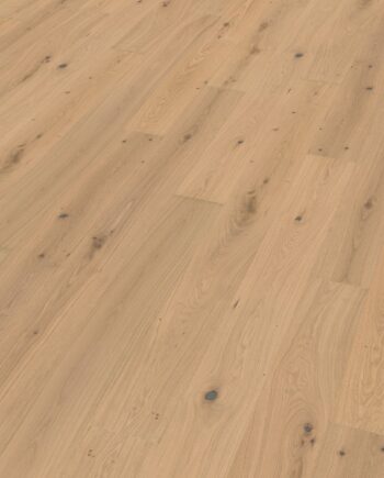 Oak parquet Thede & Witte Euro, knotty, brushed, light white oiled, sapwood free, 1-strip, 2230 x 194 x 14 mm