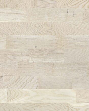 Parquet oak, Promo White, 3-strip, brushed, mat lacquer 5-11%